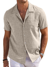Load image into Gallery viewer, Men's Cuban Collar Cotton And Linen Pocket Basic Casual Shirt