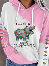 Load image into Gallery viewer, Women's I Want A Hippopotamus For Christmas Colorful Lights Print Casual Hoodie