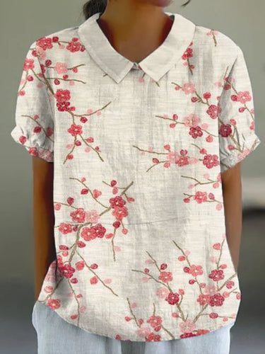 Women's Japanese Plum Blossom Art Retro Short-sleeved Top