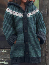 Load image into Gallery viewer, Vintage Sheep Striped Cozy Knit Hooded Cardigan