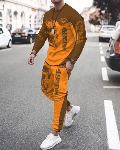 Men's casual color-block print color-block long-sleeved sports set 025