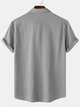 Load image into Gallery viewer, Men's Cotton And Linen High Quality Striped Pocket Short Sleeve Shirt