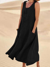 Load image into Gallery viewer, Women Sleeveless Sundress Elegant Round Neck Cotton Linen Solid Long Tank Casual Summer Dress