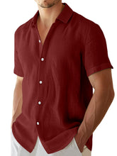Load image into Gallery viewer, Men's summer solid color imitation linen casual and comfortable short-sleeved shirt