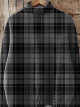 Load image into Gallery viewer, Black And Gray Check Pattern Printed Knit Turtleneck Pullover Sweater