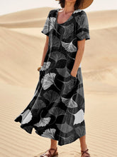 Load image into Gallery viewer, Ginkgo Leaves Seamless Repeat Pattern Printed Women's Linen Pocket Dress