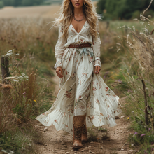 Load image into Gallery viewer, Women's Retro V-neck Floral Long-sleeve Bohemian Pastoral Style Maxi Long Dress