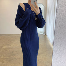 Load image into Gallery viewer, Temperament Round Neck Knitted Dress Two-Piece Set