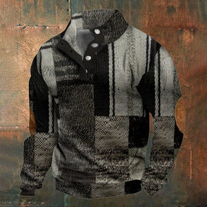 Wearshes Men's Retro Plaid Printed Standing Collar Casual Sweatshirt