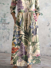 Load image into Gallery viewer, Women&#39;s Elegant V-Neck Floral Pattern Cotton and Linen Dress