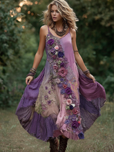 Load image into Gallery viewer, Vintage Classy Gradient Purple Lavender And Floral Embroidered Linen Suspender Long Dress