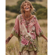 Load image into Gallery viewer, Vintage Pink Roses Pattern Art Linen Tunic
