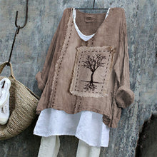 Load image into Gallery viewer, Tree Embroidered Frayed Fiber Art Linen Blend Tunic