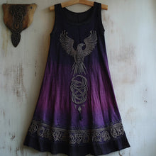 Load image into Gallery viewer, Vintage Celtic Raven Embroidered Purple Gradient Tank Dress