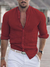 Load image into Gallery viewer, Men's Linen Shirt Shirt Summer Shirt Beach Shirt Collar Long Sleeve