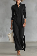 Load image into Gallery viewer, Women's Minimalist White-trimmed Button-down Collar Sweatshirt Dress Maxi Dress