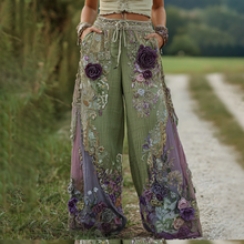 Load image into Gallery viewer, Classy Purple Lavender And Floral Embroidered Art Linen Pants