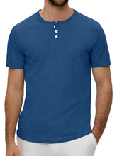 Load image into Gallery viewer, Men's Summer Solid Button Textured Short Sleeve Henley Shirt