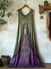 Load image into Gallery viewer, Vintage Viking Tribal Celtic Knot Life Of Tree Lace Patchwork Art Linen Tank Dress