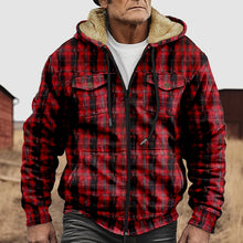 Load image into Gallery viewer, Vintage Plaid Print Pocket Fleece Hoodie Jacket