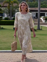 Load image into Gallery viewer, Women's Casual  Round Neck Mid Sleeve Print Cotton and Linen Dress