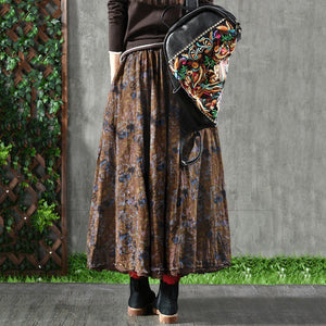 Woman Floral Loose Casual Cotton Linen Skirts