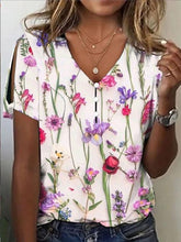 Load image into Gallery viewer, Women&#39;s Casual Short Sleeve Floral V Neck Tee