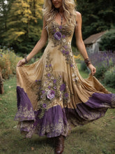 Load image into Gallery viewer, Classy Gradient Purple Lavender And Floral Embroidered Linen Maxi Dress