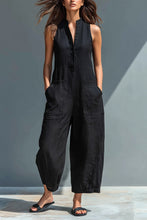 Load image into Gallery viewer, Women's Minimalist Linen Blend Button-up Stand-collar Sleeveless Loose Jumpsuit