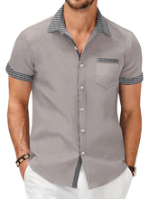 Load image into Gallery viewer, Men's summer cotton and linen houndstooth solid color short-sleeved shirt