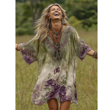 Load image into Gallery viewer, Classy Gradient Purple Lavender And Floral Printed Midi Dress