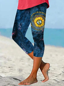 Women's Hippie Galaxy Print Cropped Yoga Leggings