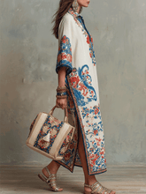 Load image into Gallery viewer, Bohemian Floral Paisley Kaftan Midi Dress In Ivory Blue