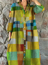 Load image into Gallery viewer, Women&#39;s Rainbow Geometric Square Print Cotton and Linen Shirt Dress