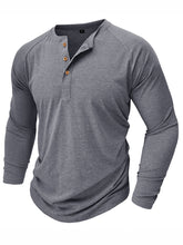 Load image into Gallery viewer, Men's Cotton Solid Henley Long Sleeve Top