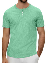 Load image into Gallery viewer, Men's Summer Solid Button Textured Short Sleeve Henley Shirt