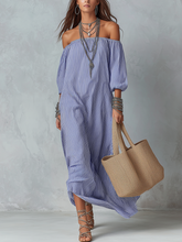 Load image into Gallery viewer, Blue And White Striped Off-the-shoulder Loose-fitting Resort Dress