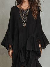 Load image into Gallery viewer, Elegant Asymmetric Ruffle Black Boho Midi Dress
