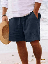 Load image into Gallery viewer, Men's Solid Color Drawstring Breathable Cotton and Linen Beach Shorts