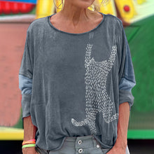 Load image into Gallery viewer, Women's Funny Cat Japanese Art Embroidered Long Sleeve T-shirt