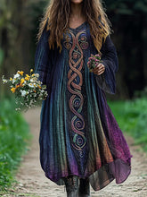 Load image into Gallery viewer, Women's Vintage Viking Celtic Gradient Art Linen Dress