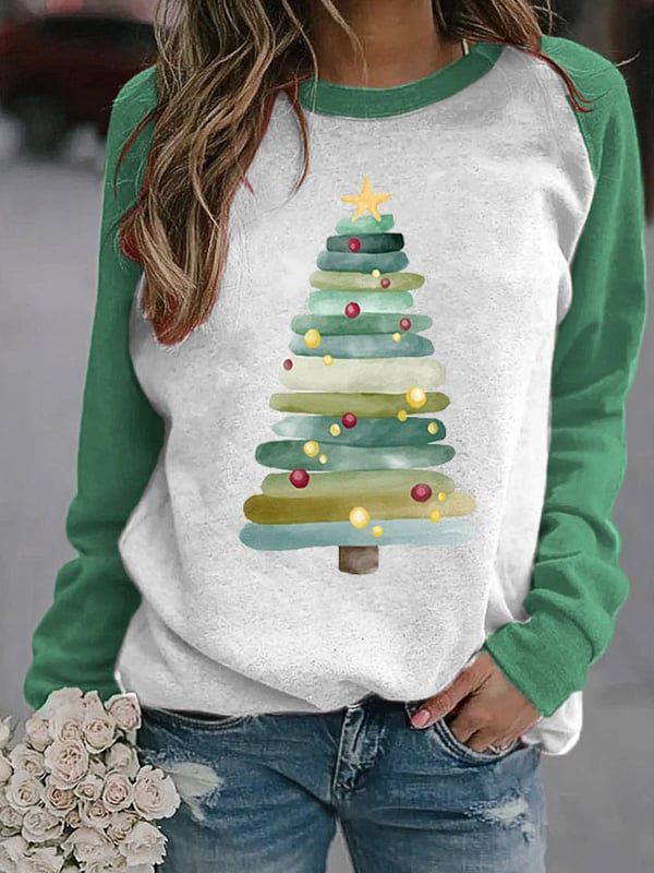 Women's Watercolor Tree Print Sweatshirt