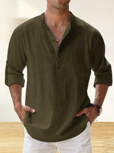 Load image into Gallery viewer, Men's Cotton And Linen Stand Collar Basic Casual Long-sleeved Shirt