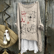 Load image into Gallery viewer, Funny Cat Japanese Art Embroidered Linen Blend Tunic