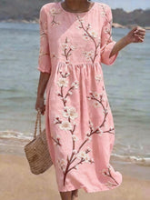Load image into Gallery viewer, Women's Casual Floral Print Round Neck Dress