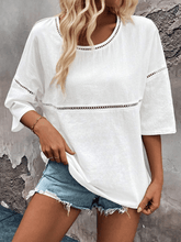 Load image into Gallery viewer, Women&#39;s Solid Color Loose Hollow Design Casual Round Neck Top