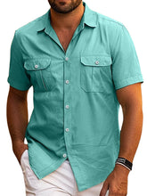 Load image into Gallery viewer, Men's Summer Breathable Double Pocket Solid Color Casual Short Sleeve Shirt