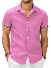 Load image into Gallery viewer, Men's Fashion Plaid Linen Patchwork Short Sleeve Shirt