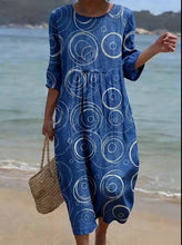 Load image into Gallery viewer, Women's Casual  Round Neck Mid Sleeve Print Cotton and Linen Dress