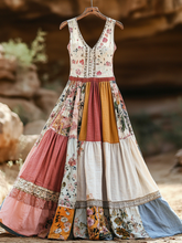 Load image into Gallery viewer, Women's Vintage Bohemian Applique Art Cotton And Linen Dress c9f2